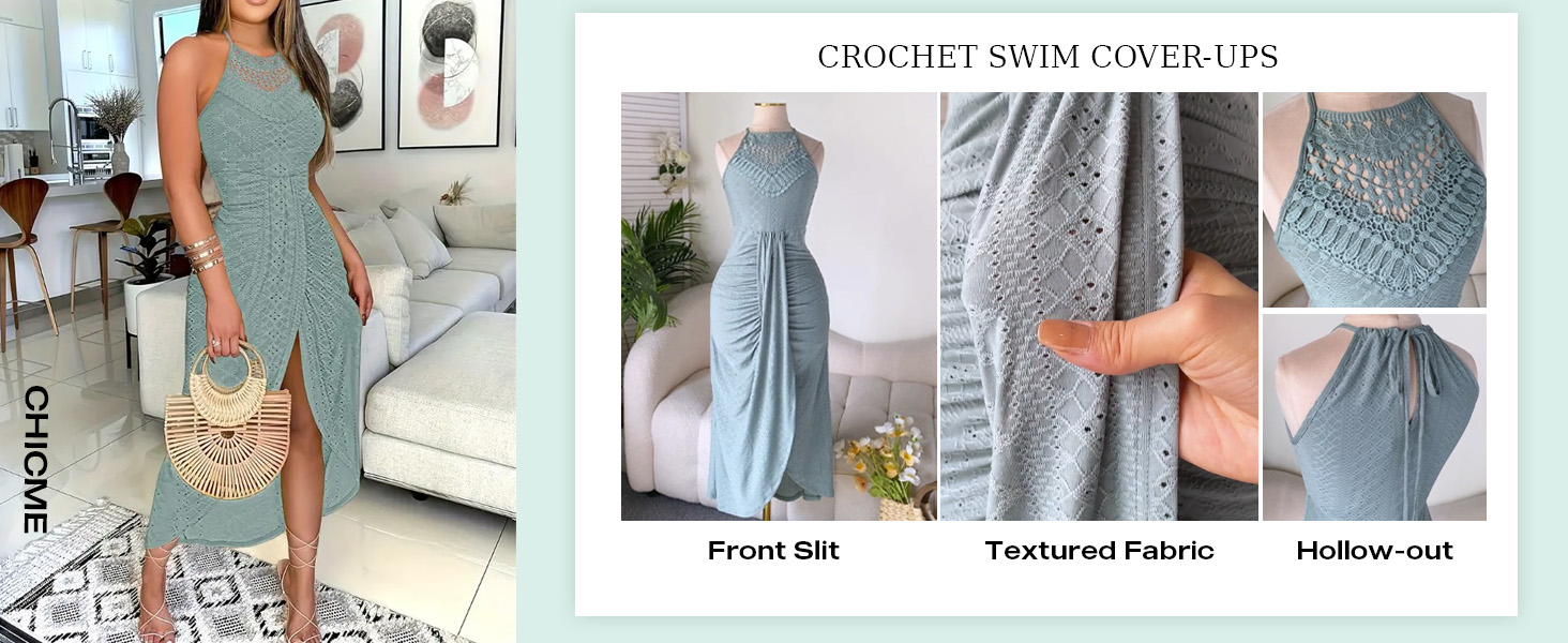 CHICME Womens Holiday Beach Dress Halter Hollow