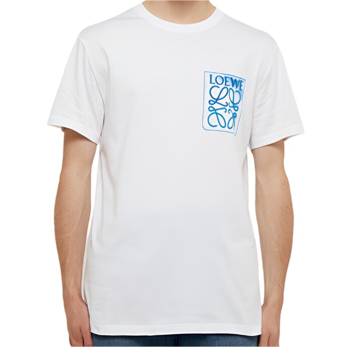 Loewe Anagram Blue Embroidered Logo on White T-Shirt、mysite、Cacoeks