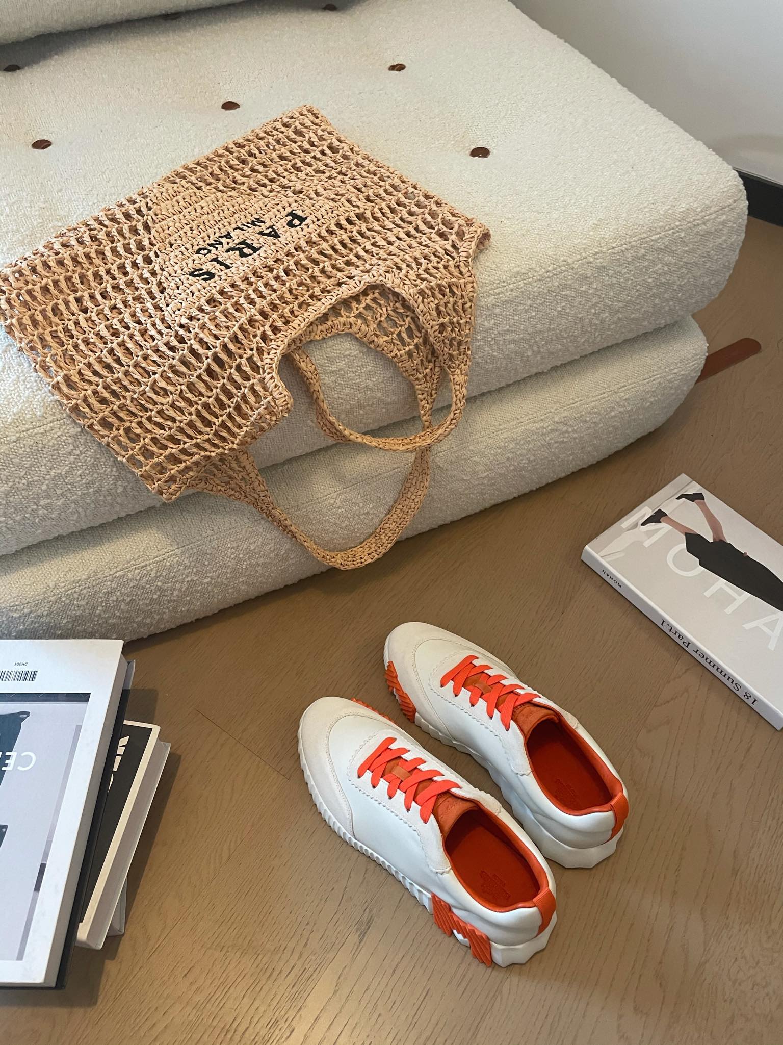 BOUNCING SNEAKERS WHITE CALFSKIN WITH ORANGE LACES、mysite、Cacoeks