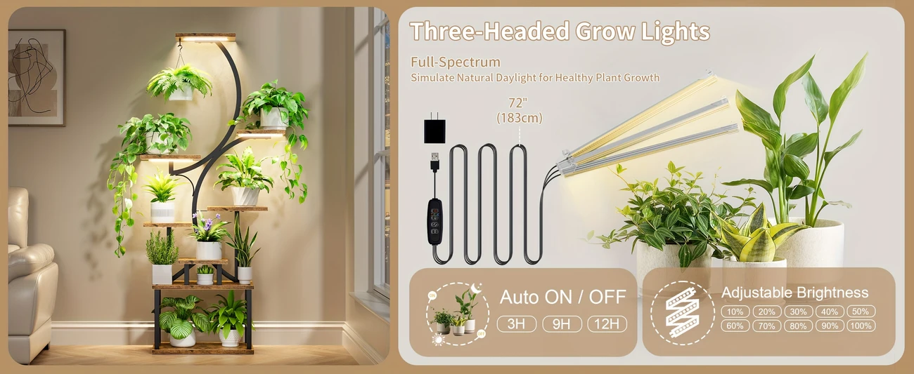 versatile 8 tier indoor plant stand with   grow lights usb powered adjustable brightness ideal for home patio decor details 1
