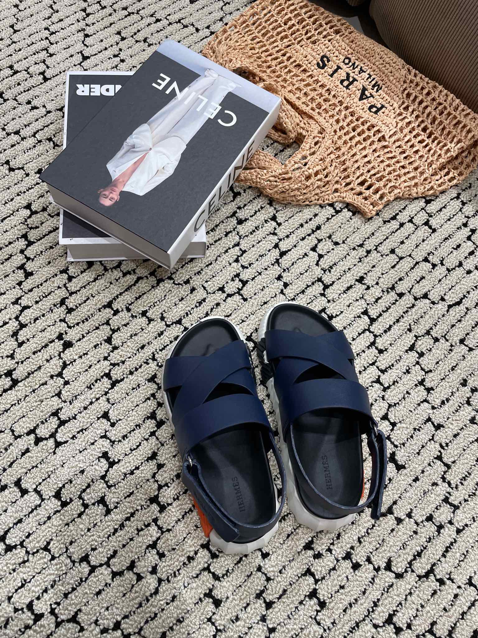 ELECTRIC SANDAL BLACK MIX NAVY CALFSKIN、mysite、Cacoeks