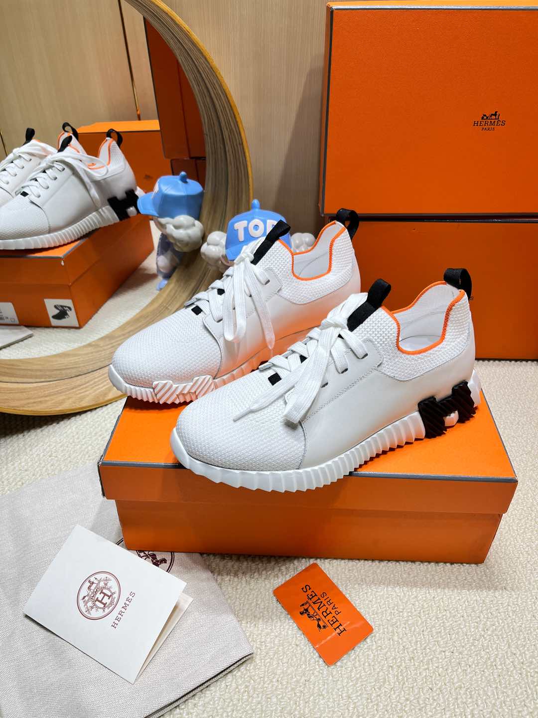 DEPART SLIP-ON SNEAKER IN WHITE KNIT AND CALFSKIN、mysite、Cacoeks