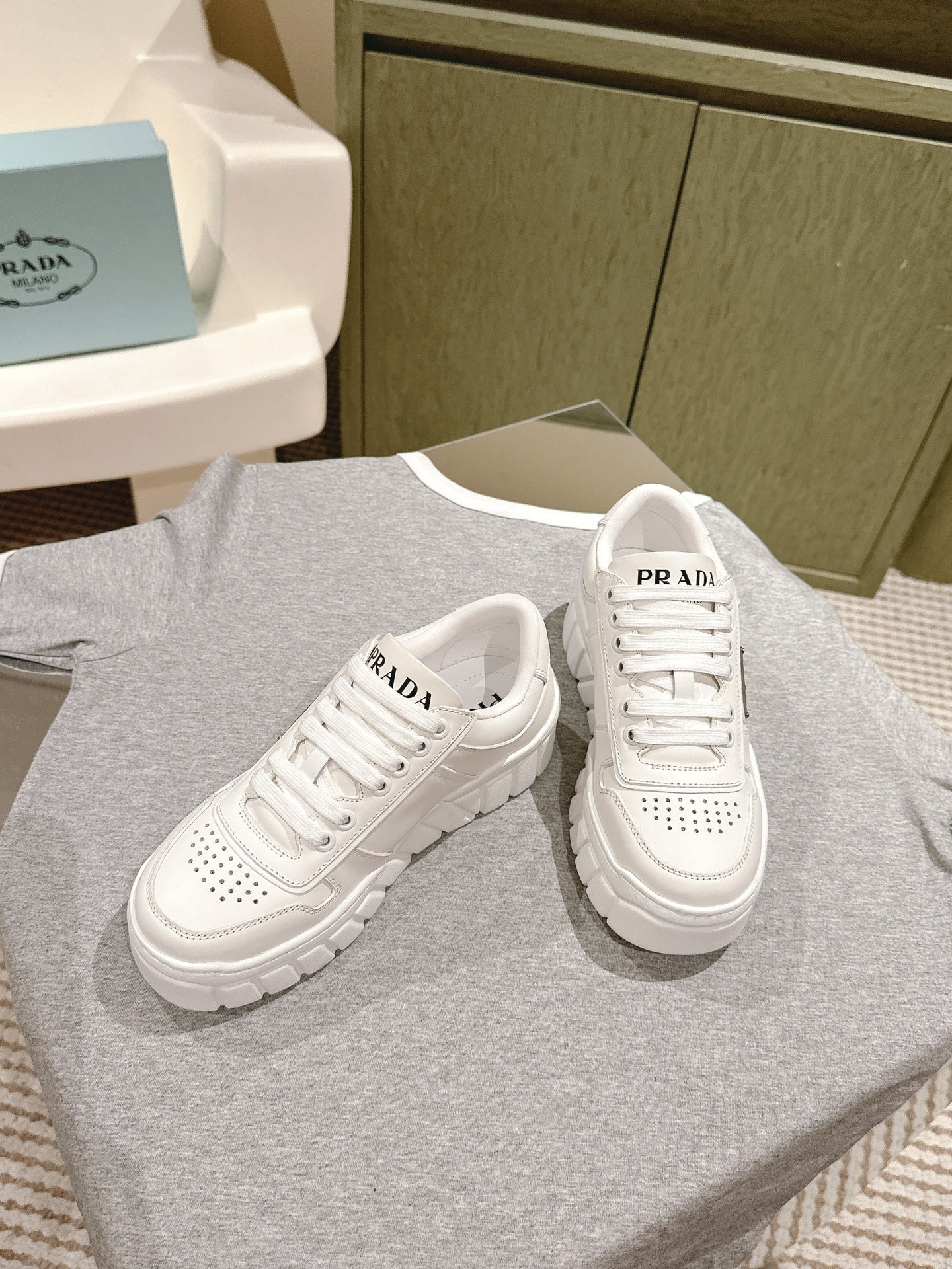 PRA FLATFORM SNEAKERS WHITE CALFSKIN、mysite、Cacoeks