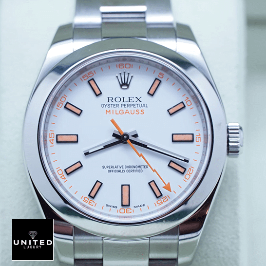 Rolex Milgauss 116400 Stainless Steel Case White Dial Orange Stick Replica