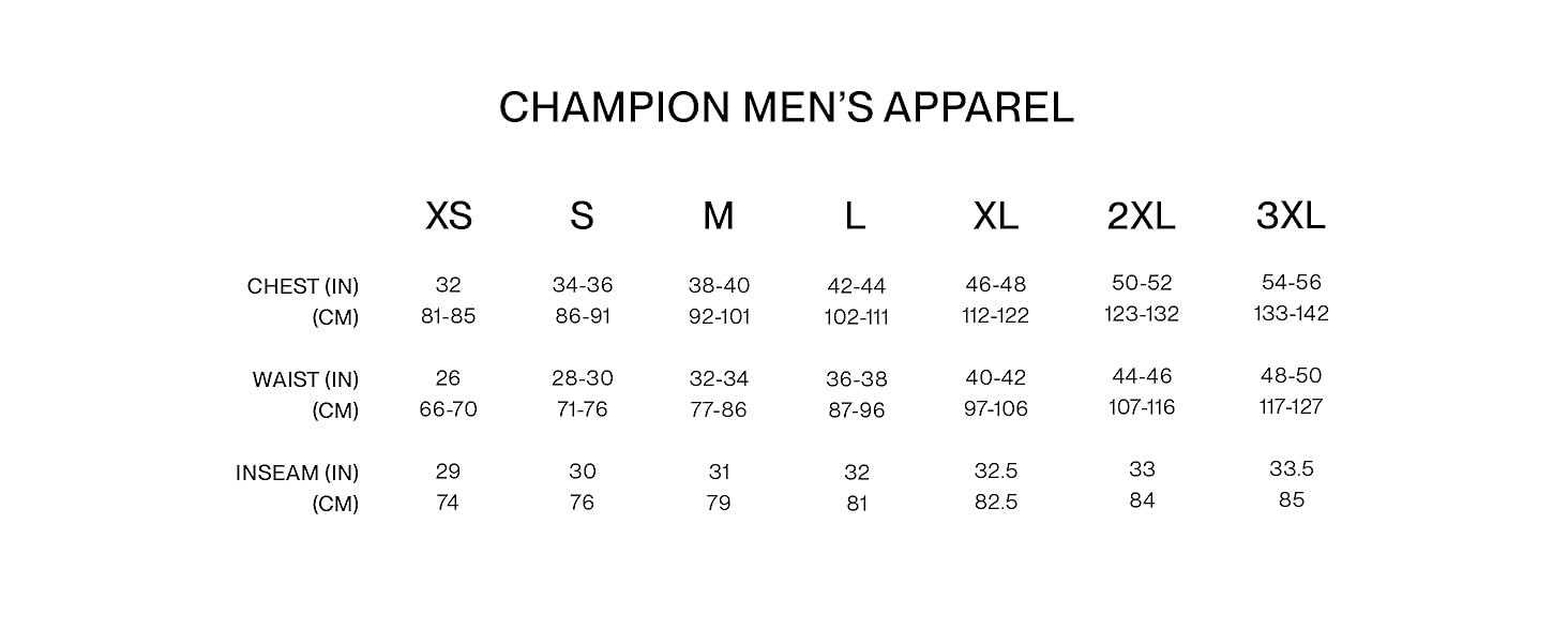 Champion Men's Size Chart