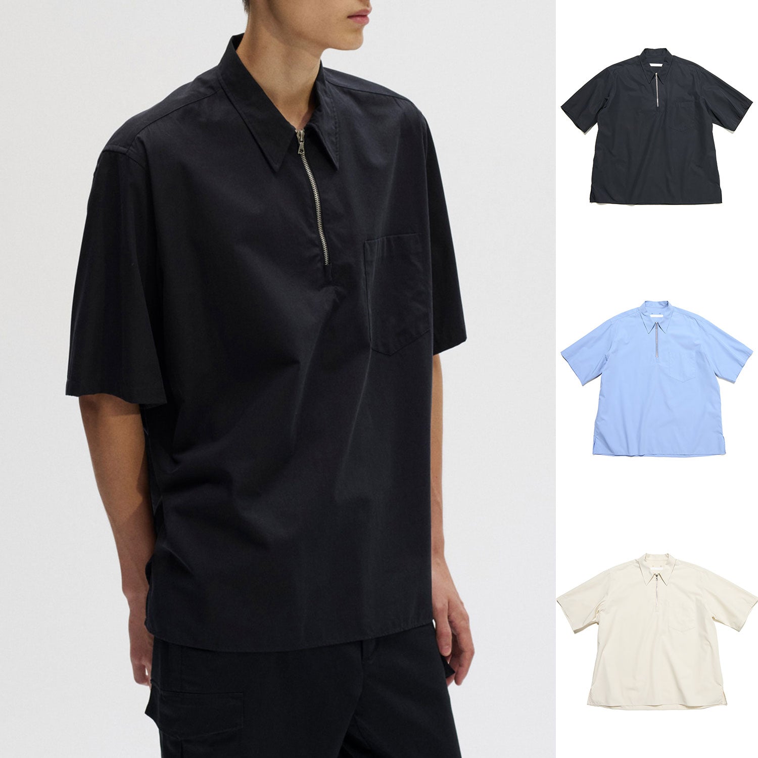 SOPHNET. 25S/S ORGANIC COTTON HALF ZIP S/S SHIRT  SOPH-250031 