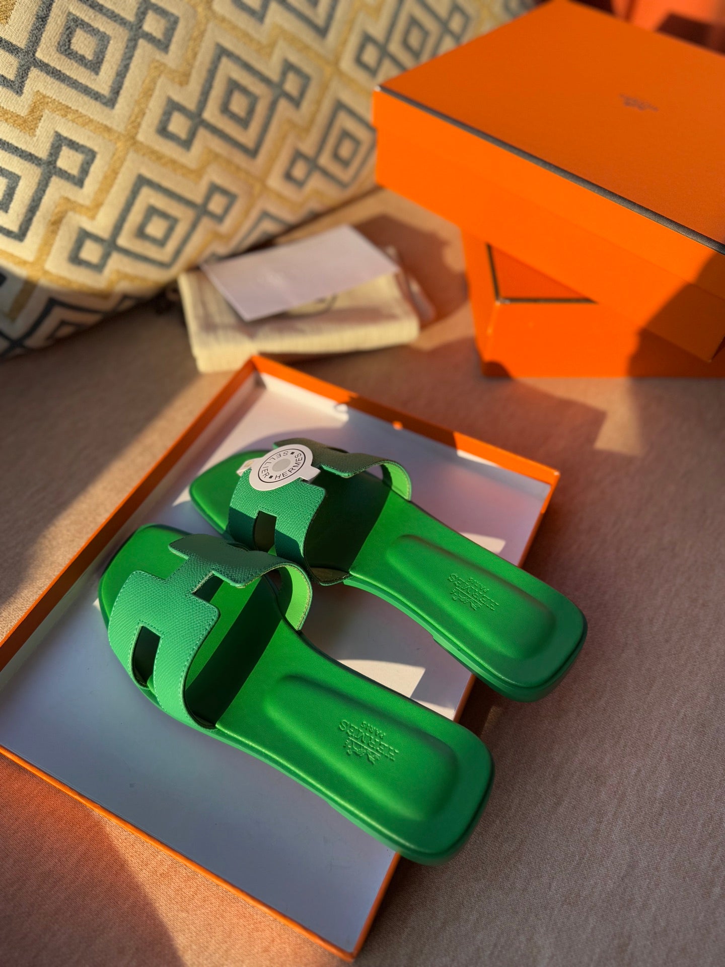 0RAN SANDALS IN SHAMROCK GREEN CALFSKIN、mysite、Cacoeks