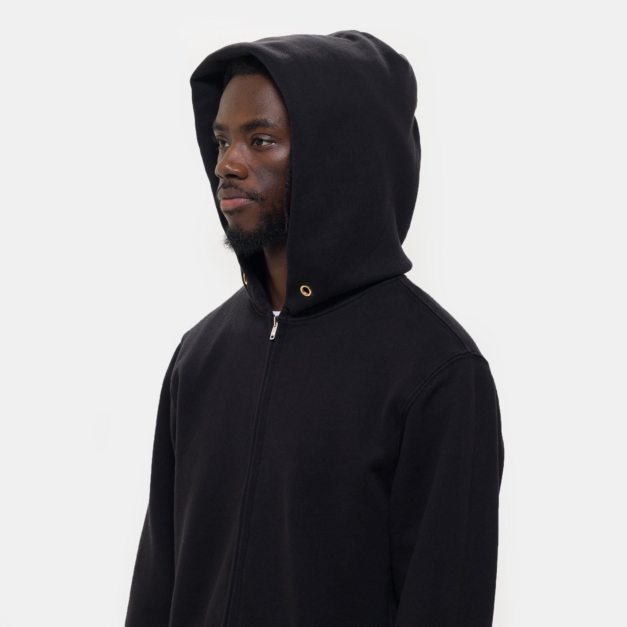 Raw Zip Hoodie in Jet Black