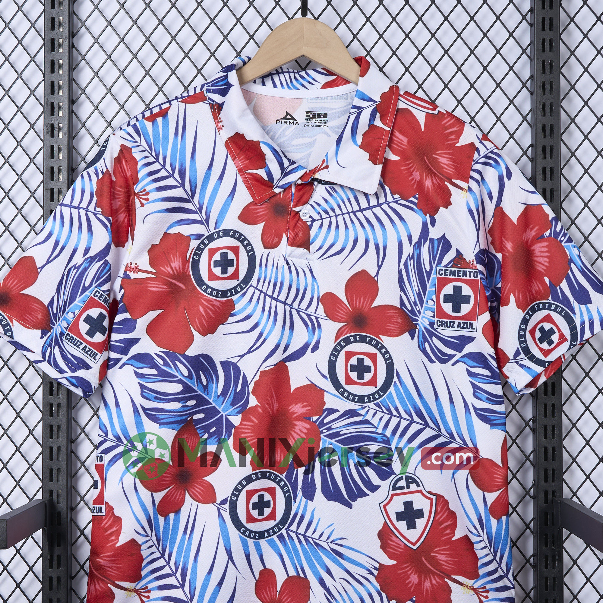 ManixJersey.com | Cruz Azul 24-25 Flower and Leaves Polo Shirt -Customize Name, Number and Patch | Worldwide Shipping