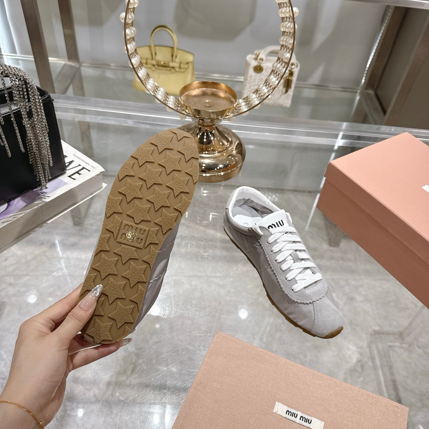 PLUME NAPPA SNEAKERS IN GREY SUEDE AND CANVAS、mysite、Cacoeks