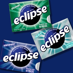 Experience a burst of fresh flavor with Wrigley's Eclipse gum in blister packs