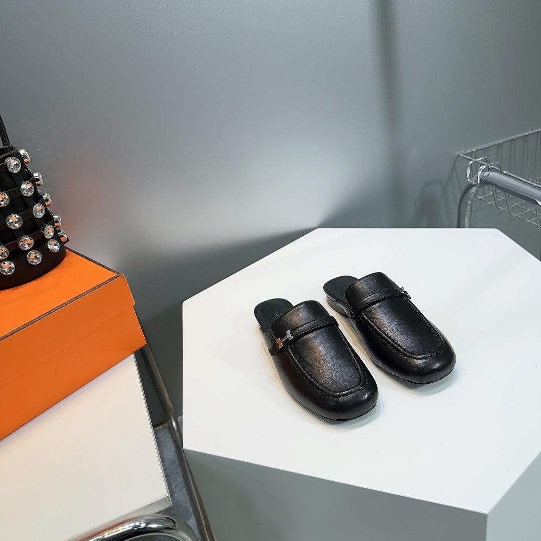 Lena Mule Black Leather、mysite、Cacoeks