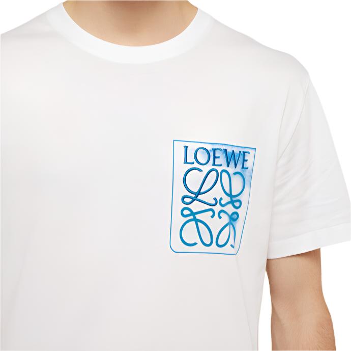 Loewe Anagram Blue Embroidered Logo on White T-Shirt、mysite、Cacoeks