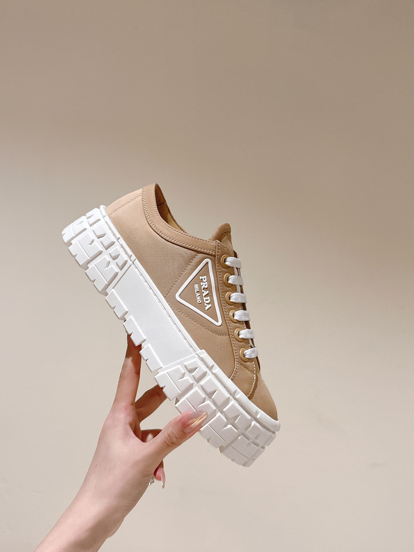 PRA DOUBLE WHEEL RE-NYLON GABARDINE SNEAKERS TUSCAN CALFSKIN、mysite、Cacoeks