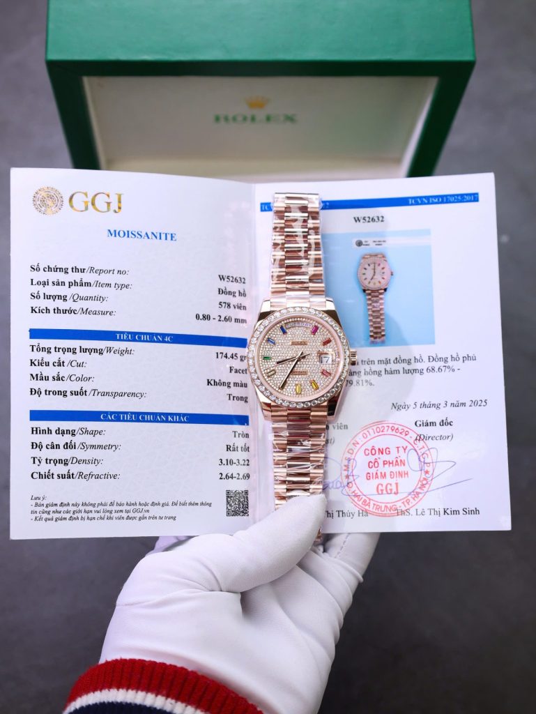 Đồng Hồ Rolex Day-Date Chế Tác Kim Cương Moissanite + Bọc Vàng Hồng 18K GMF 40mm (2)
