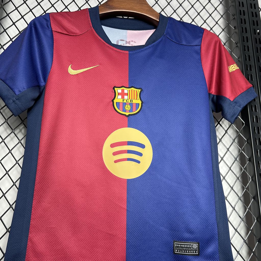 Higojerseys-Barcelona 24-25 Home Stadium Kids Kit with Big Logo