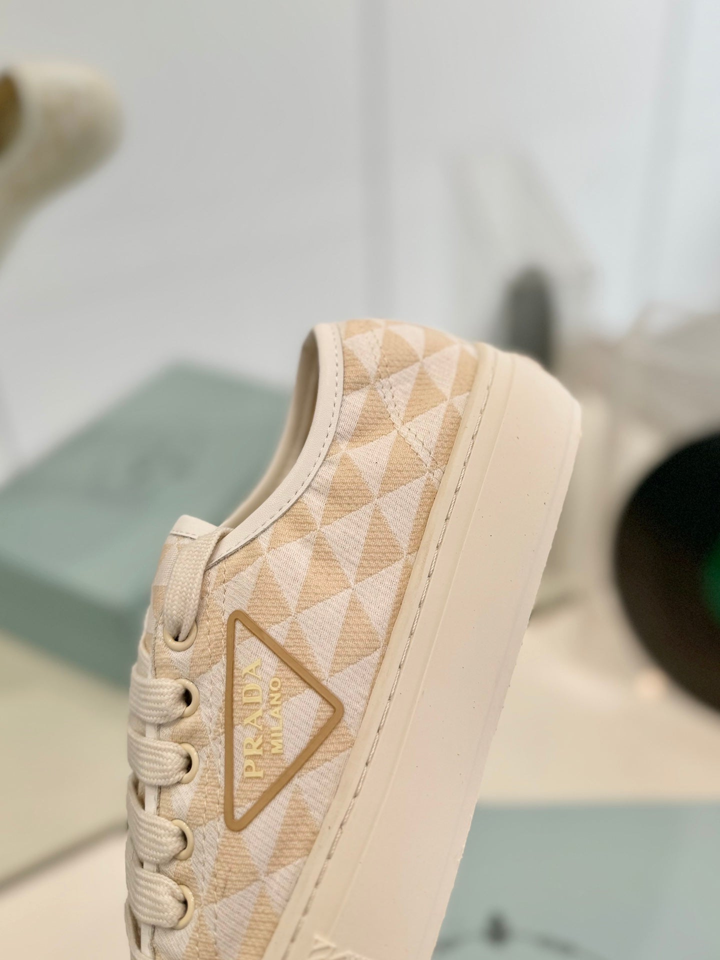 PRA PRINTED COTTON SNEAKERS BEIGE AND NUDE TRIANGLE CANVAS、mysite、Cacoeks