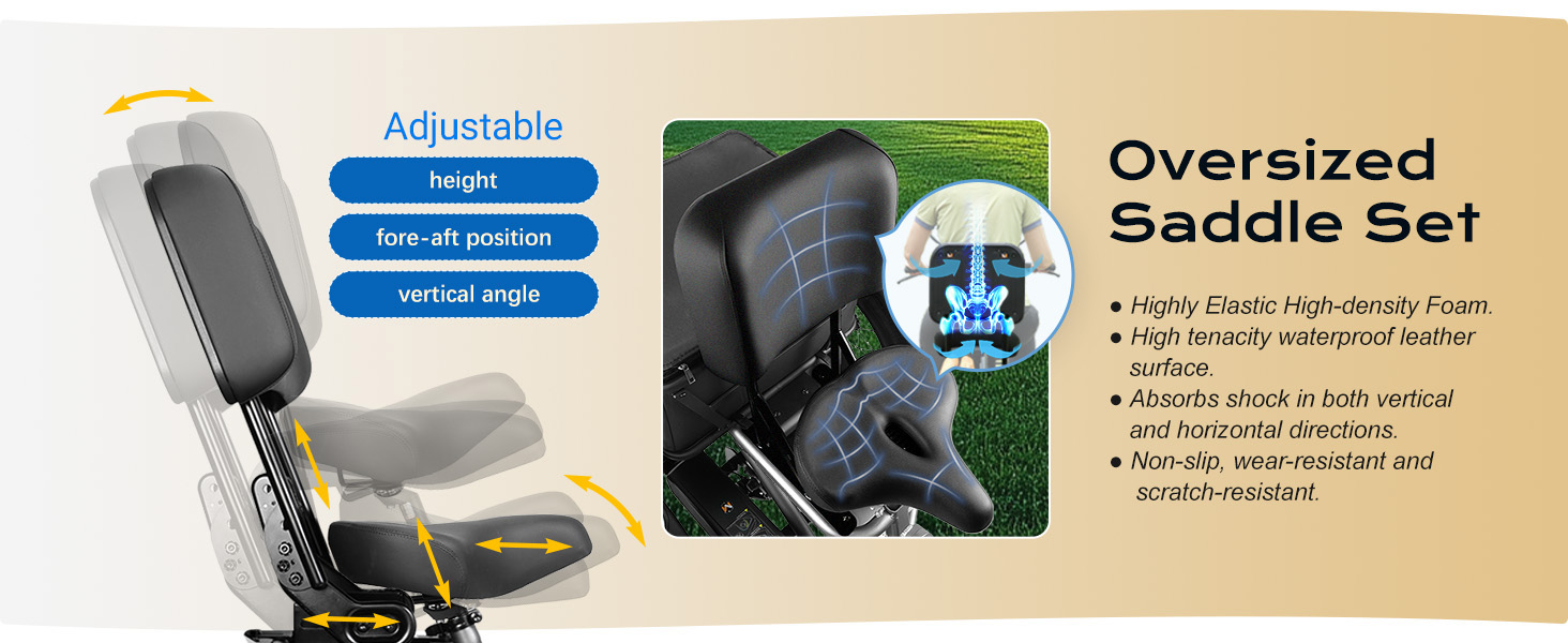 Meetone Tour electric tricycle adjustable saddle and backrest