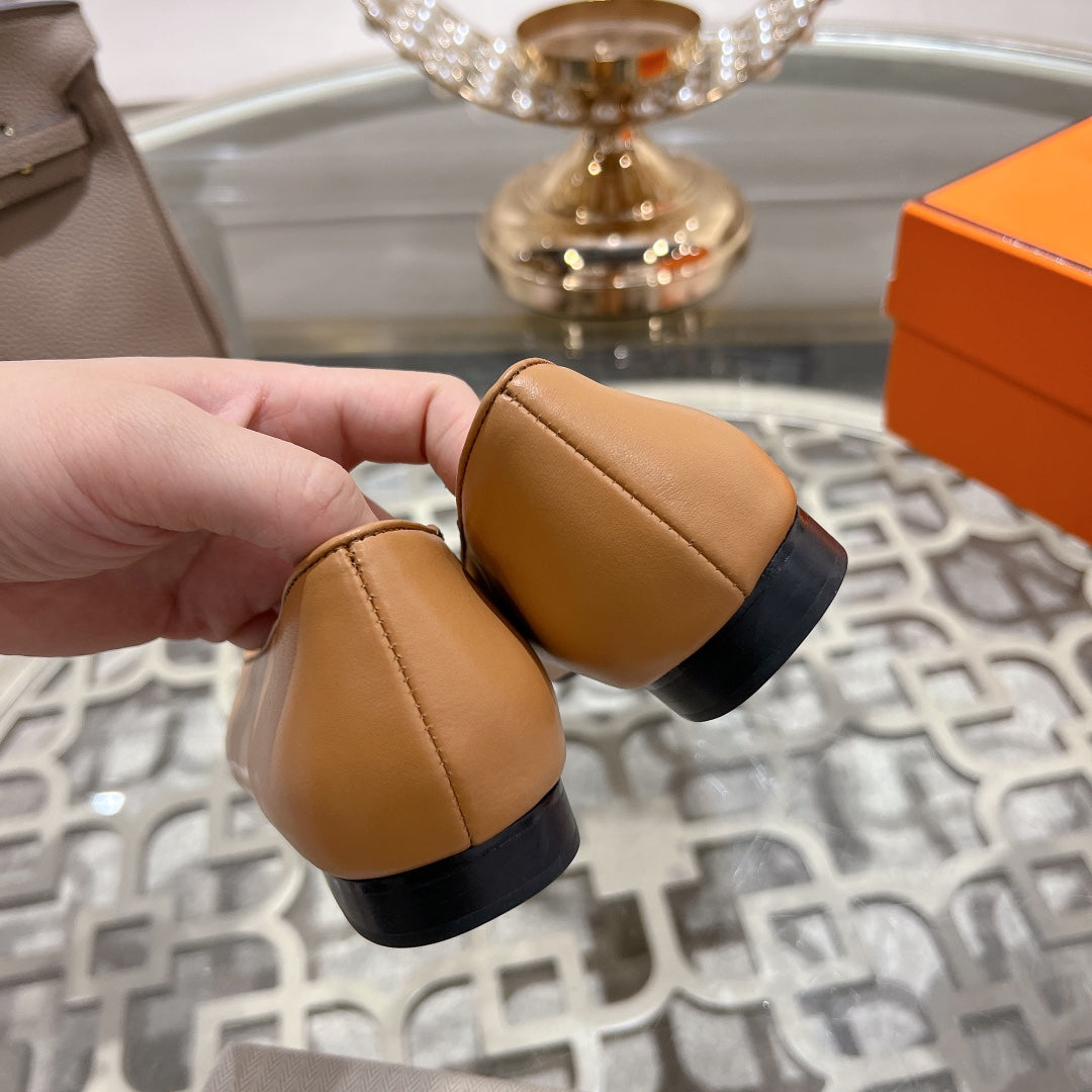 H - BUCKLE BALLET LIGHT BROWN CALFSKIN、mysite、Cacoeks