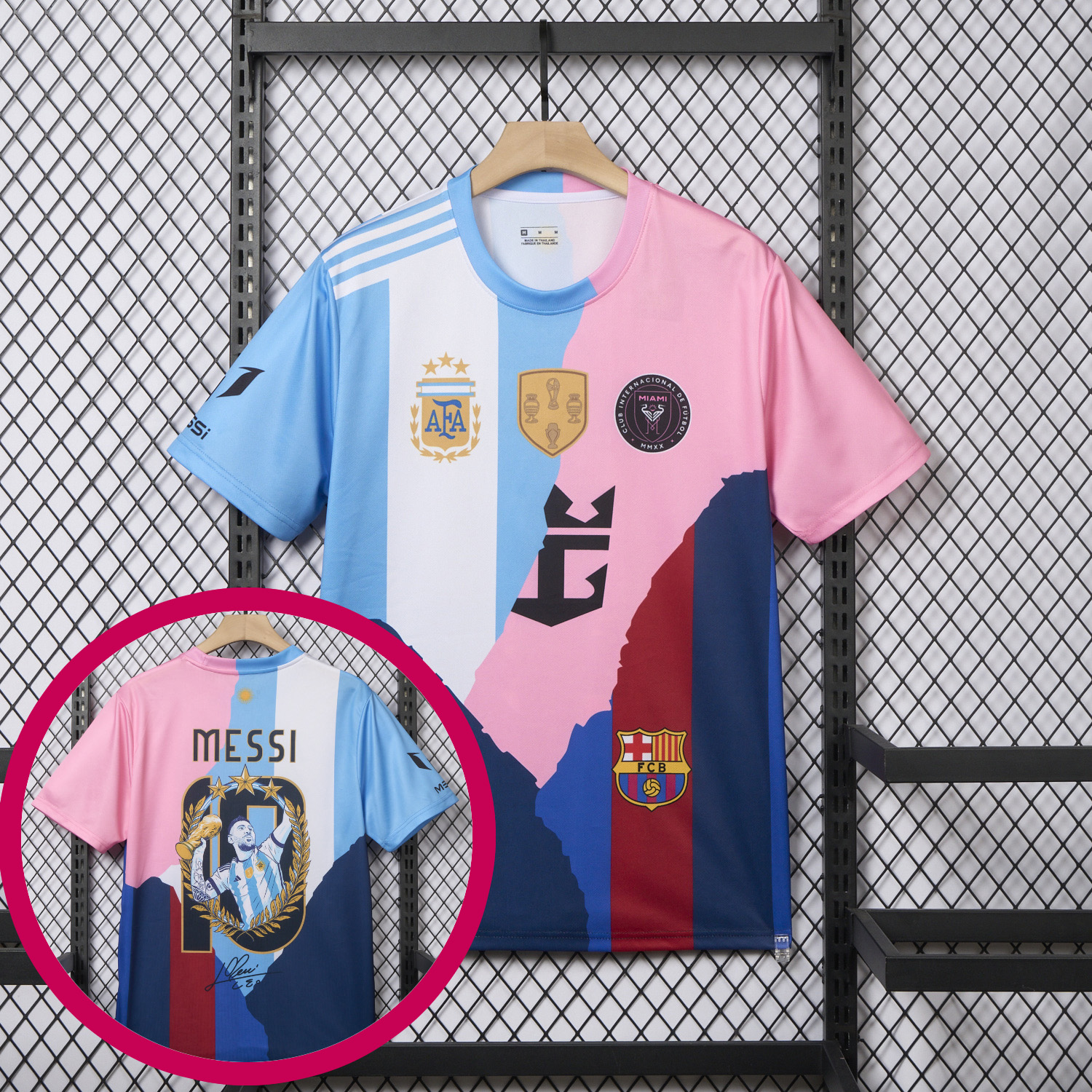 UltraTrikot-Messi Career Commemorative Jersey - Fans Version - Argentina INT M.A.M Barcelona - with 10 Special Font