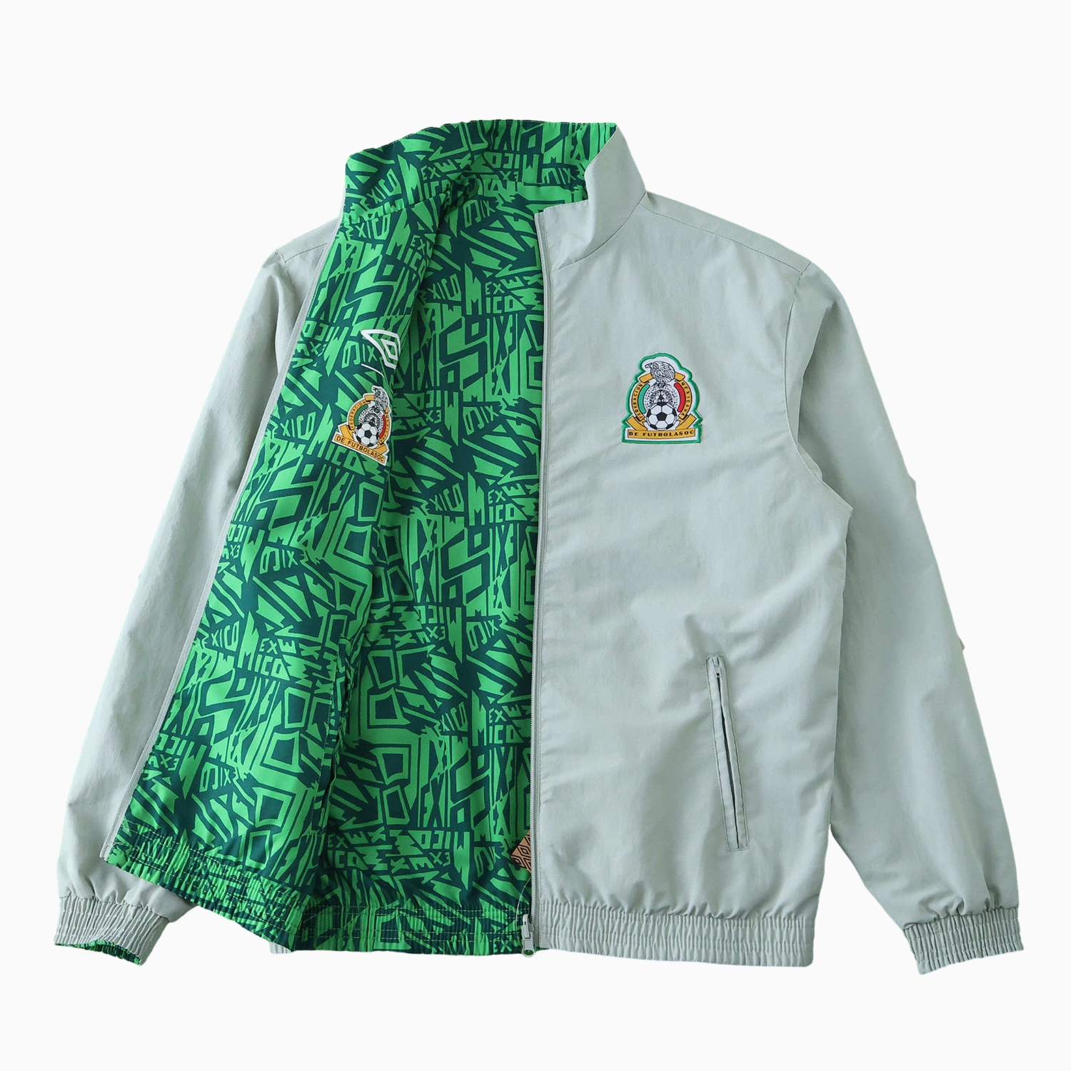 Funinjersey-Retro Mexico 1994 Retro Style Double Sided Reversible Windbreaker - Green & Grey