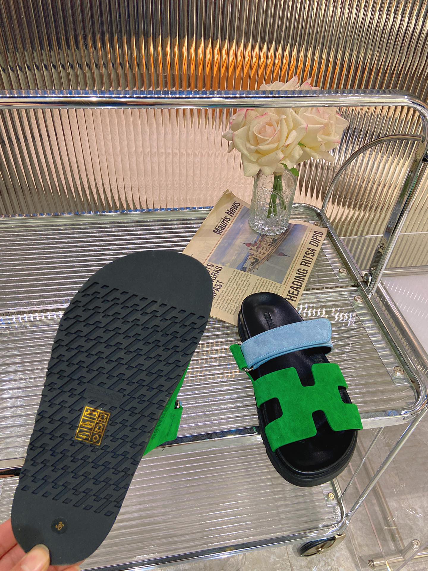 CHYPRE SANDAL GREEN MIX BLUE SUEDE、mysite、Cacoeks