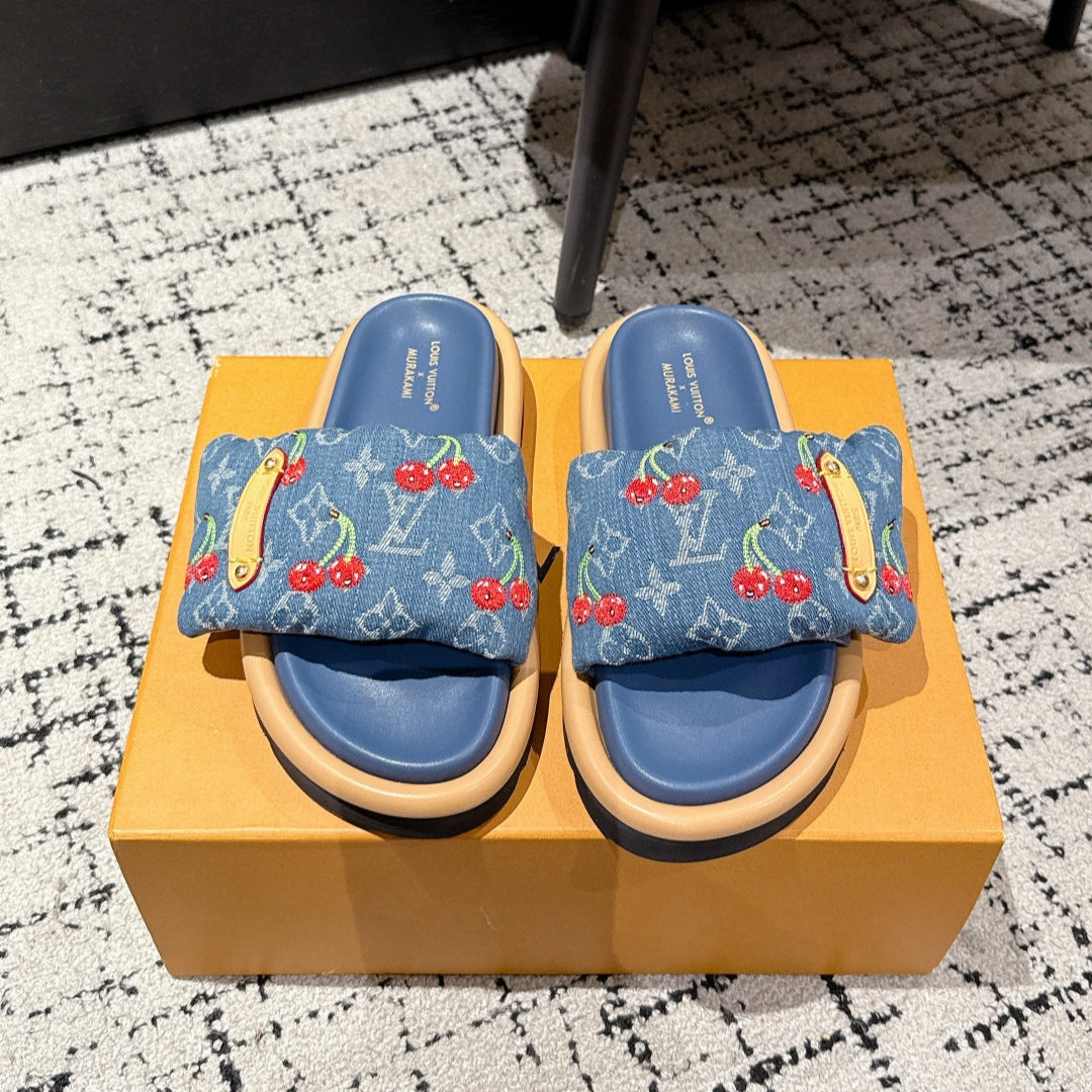 LV MIAMI-STYLE SANDALS 25S IN BLUE DENIM AND CALFSKIN、mysite、Cacoeks