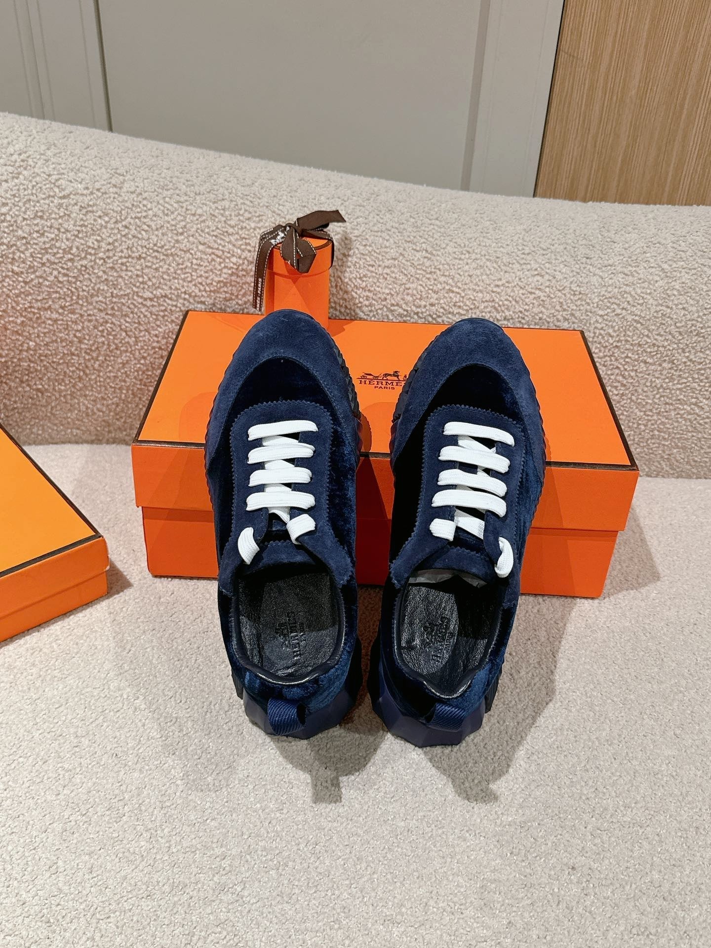 MAINLAND SNEAKER IN NAVY BLUE SUEDE AND BLACK VELVET、mysite、Cacoeks