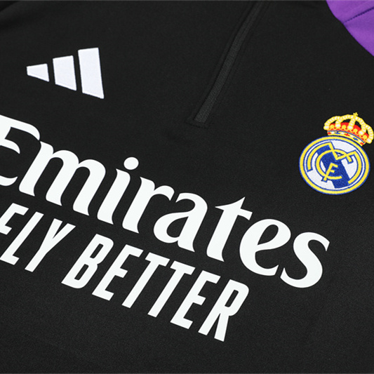JerseysGala.com | Real Madrid 24-25 Long Sleeve Training Set - Black and Purple -Customize Name, Number and Patch | Worldwide Shipping