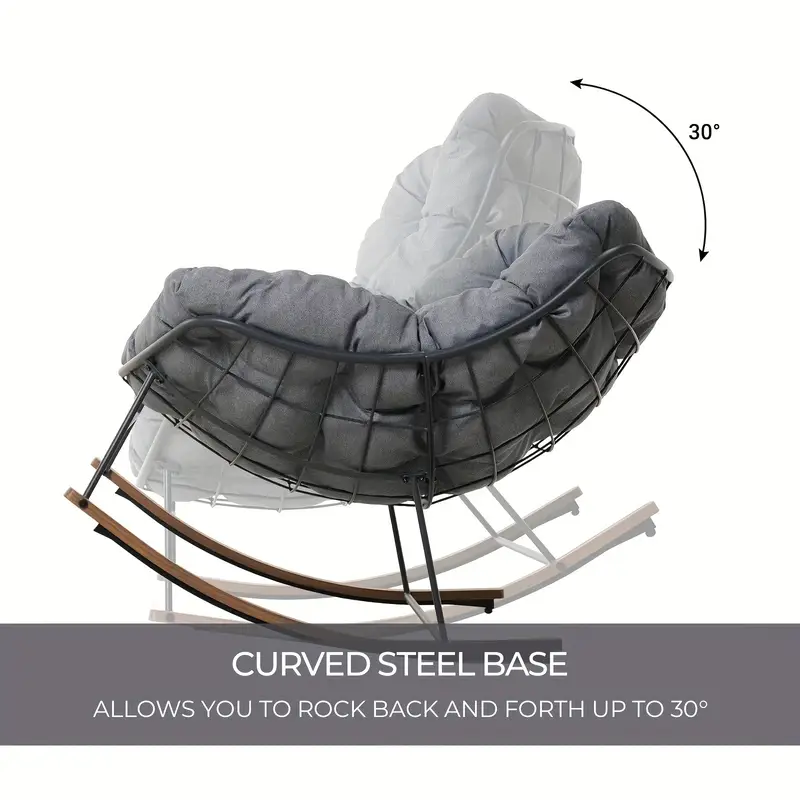 outdoor rocking chair e coated papasan rocking chair with cushion outdoor rocker recliner chair for patio porch garden backyard grey details 3