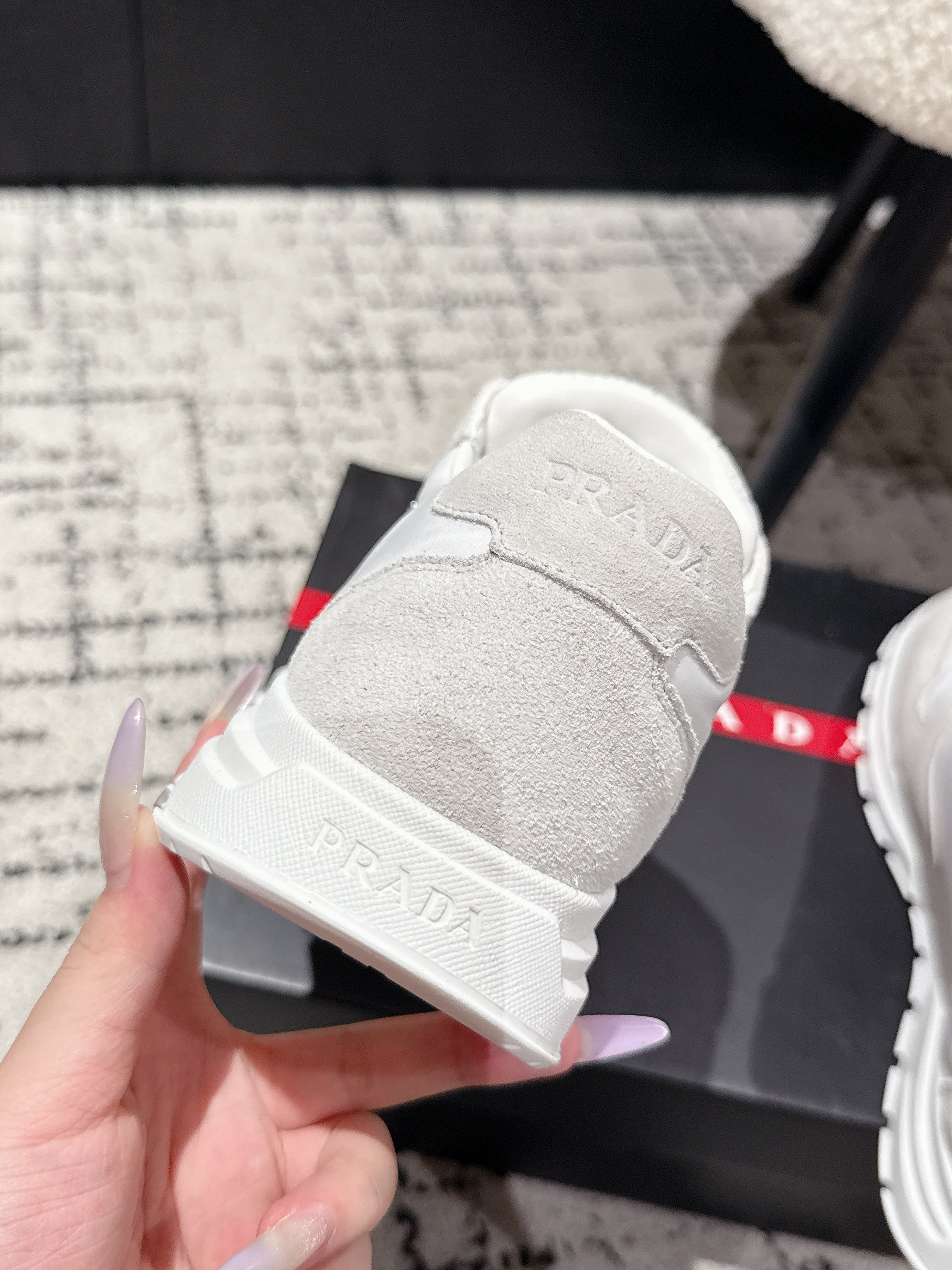 PRADA 25S MEN SNEAKERS LOGO IN WHITE NUBUCK AND CANVAS、mysite、Cacoeks