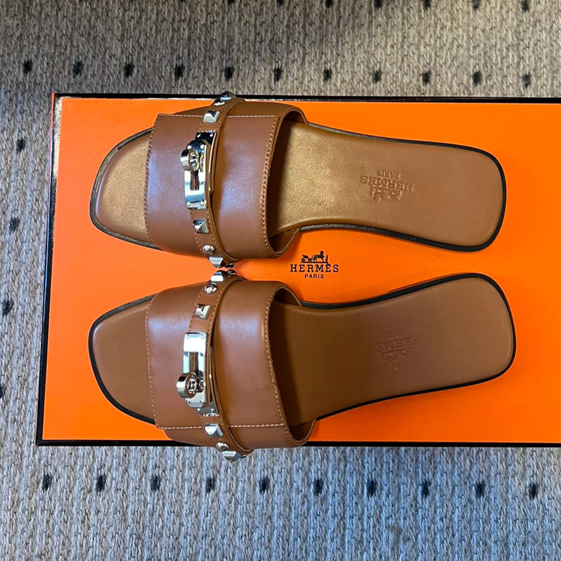 GIULIA FLAT SANDAL IN BRONZE BROWN CALFSKIN、mysite、Cacoeks