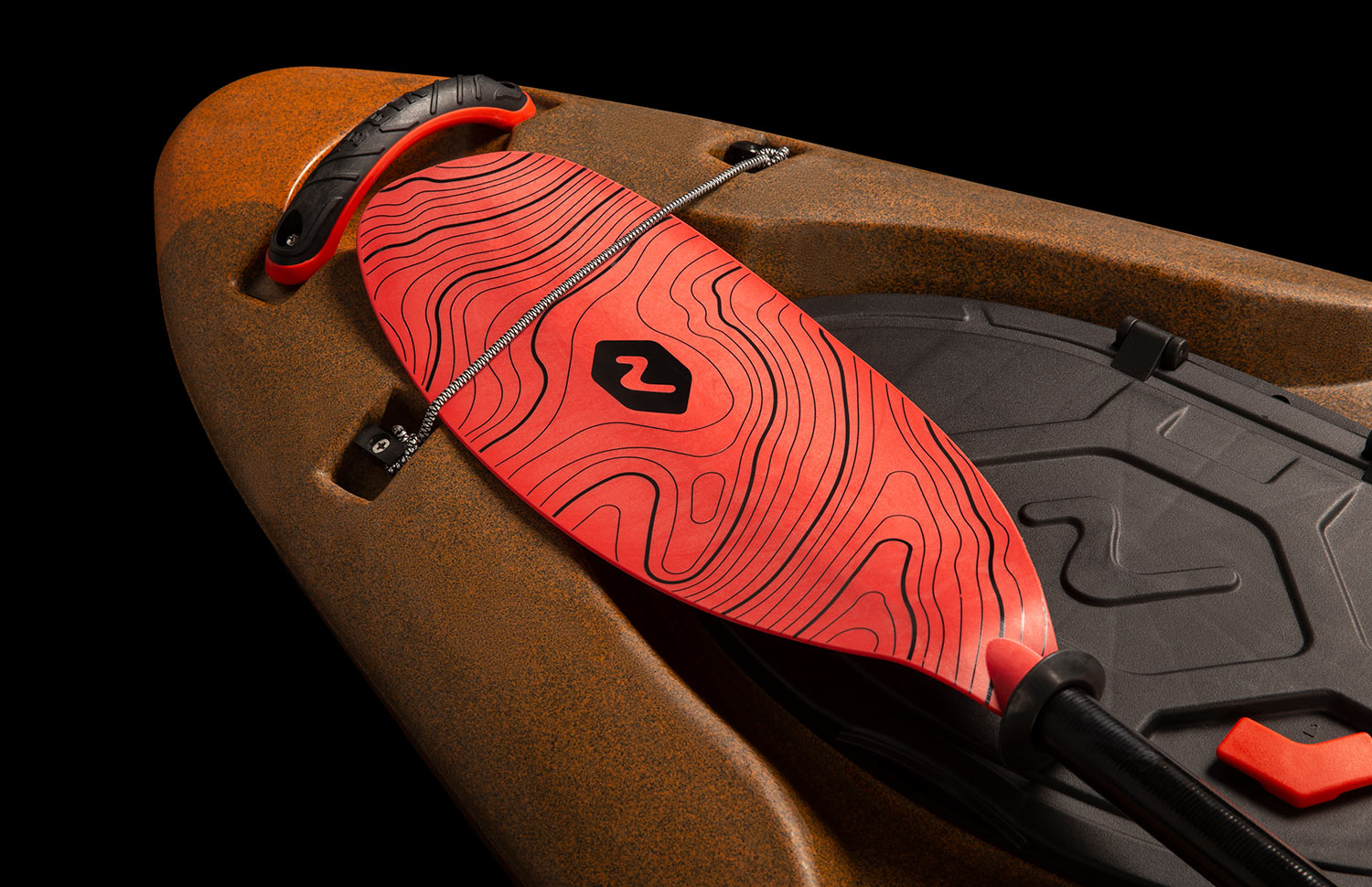 Vibe Evolve Kayak Paddle in bungee paddle park Vibe Sea Ghost 110 Evolve Paddle on bow mounted paddle park of Sea Ghost 110 Kayak