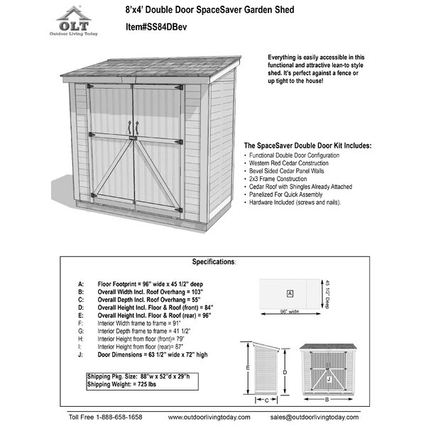 SpaceSaver 8 ft. W x 4 ft. D Solid Wood Lean-To Tool Shed