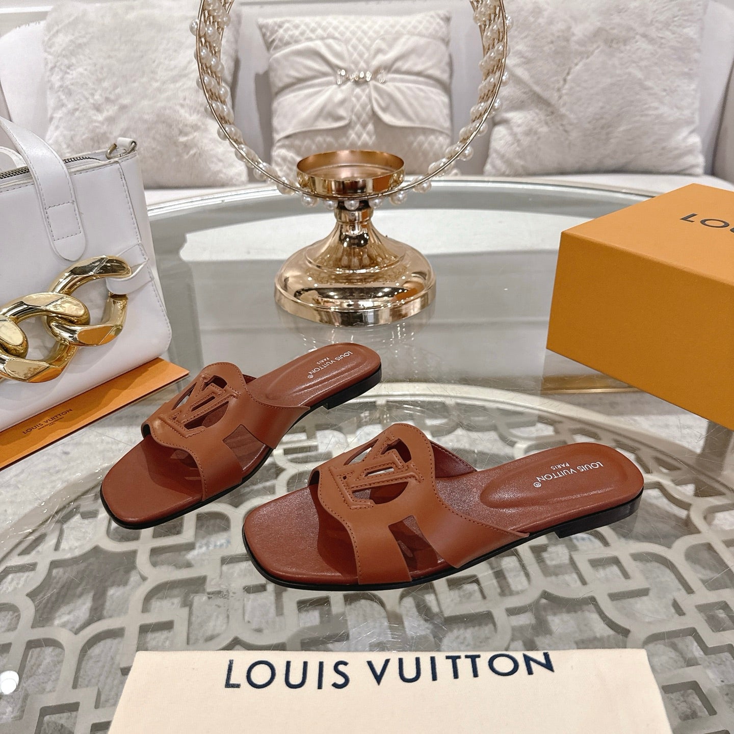 ISOLA FLAT SLIDE IN PENNY BROWN CALFSKIN、mysite、Cacoeks