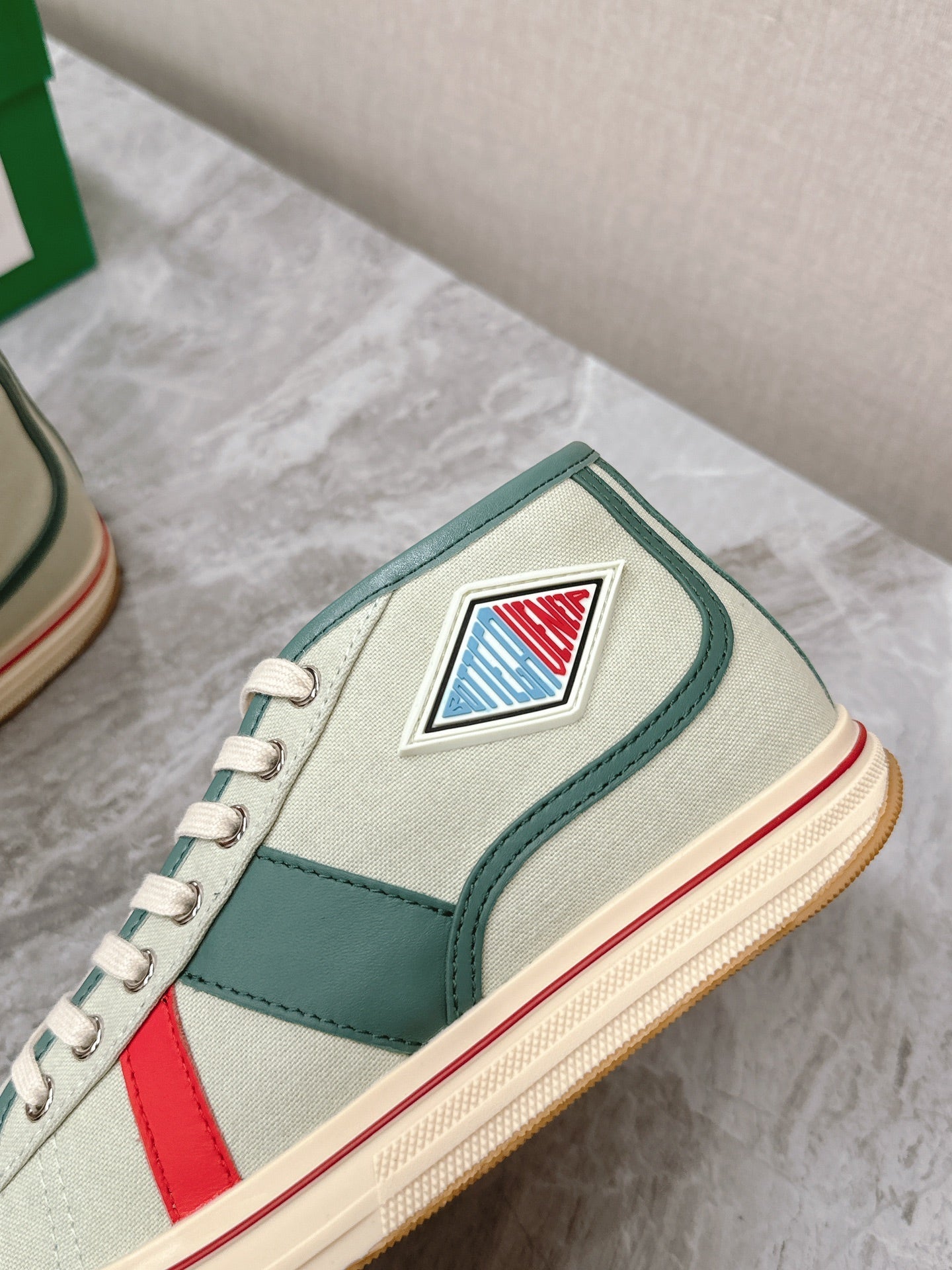 ELIOT SNEAKER IN GREEN PASTEL CANVAS AND CALFSKIN、mysite、Cacoeks