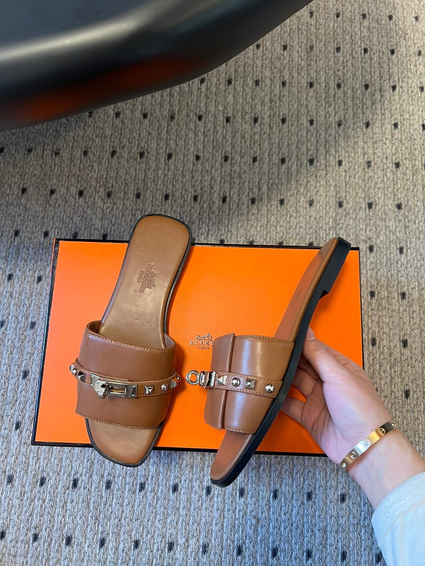 GIULIA FLAT SANDAL IN BRONZE BROWN CALFSKIN、mysite、Cacoeks