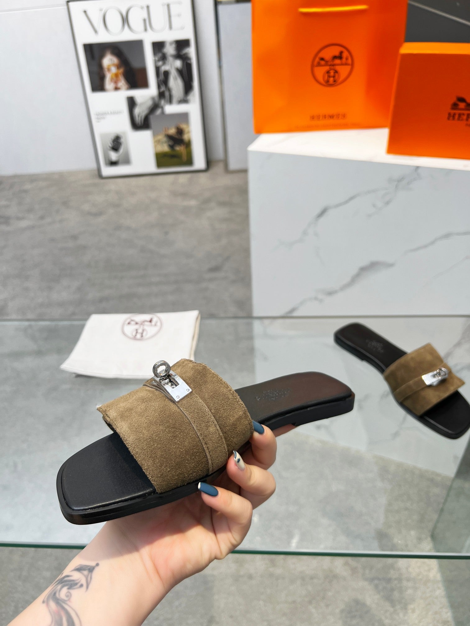 Giulia Sandal Brown Suede Black Calfskin、mysite、Cacoeks