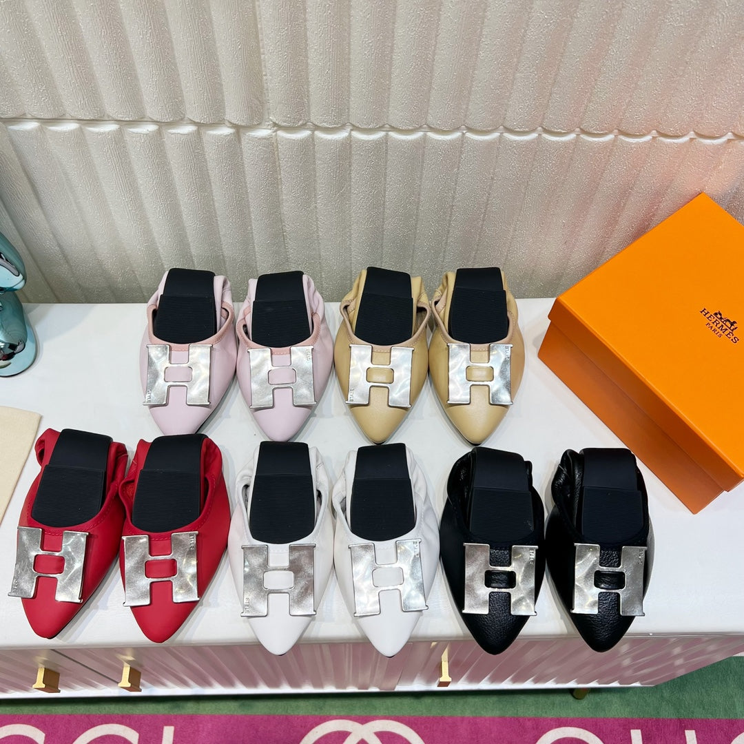 H-BUCKLE BALLLET FLAT LIGHT PINK CALFSKIN、mysite、Cacoeks