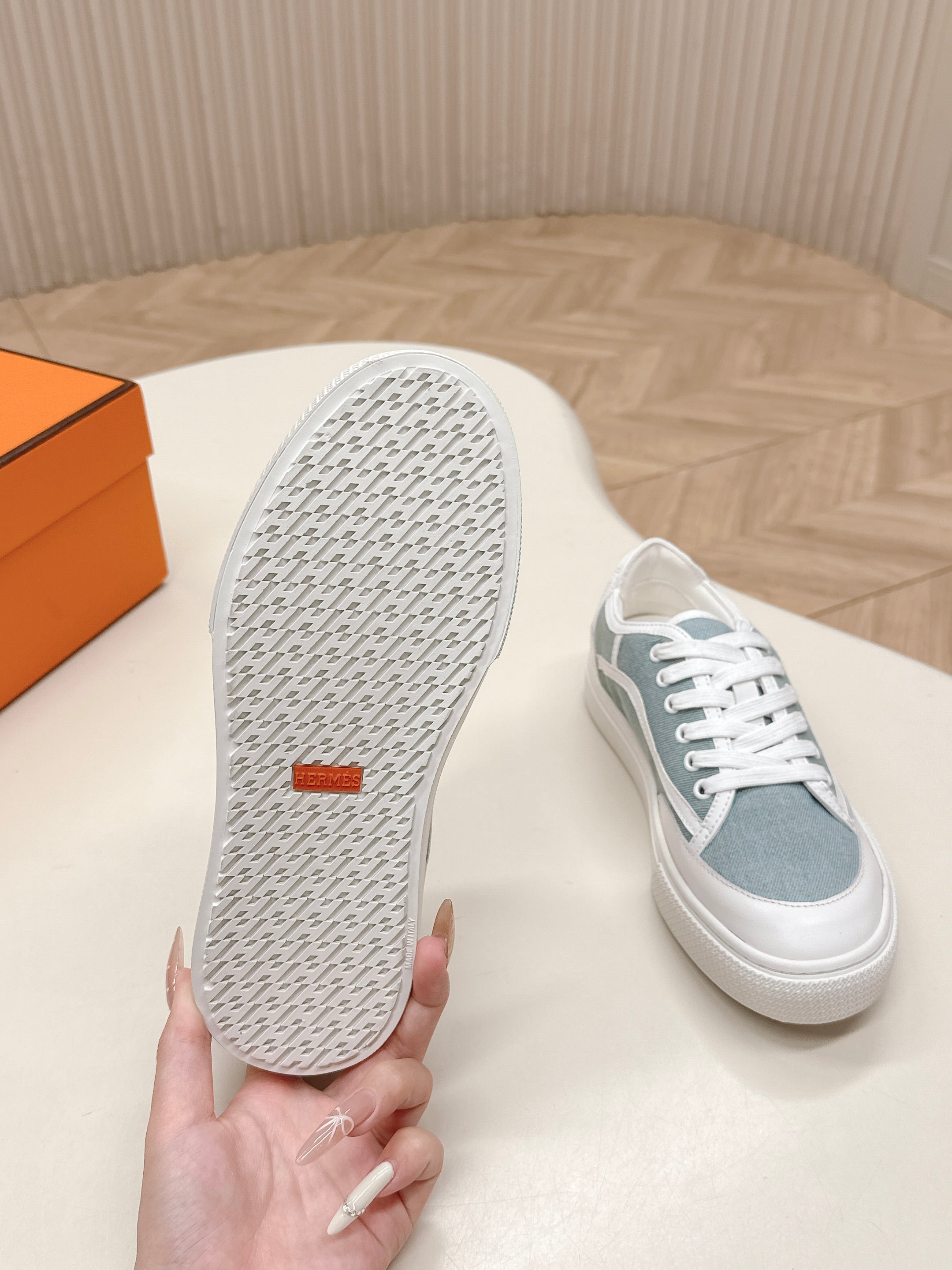 HM 25S SNEAKER LOW SPORTS IN BLUE DENIM MIX WHITE LAMBSKIN、mysite、Cacoeks