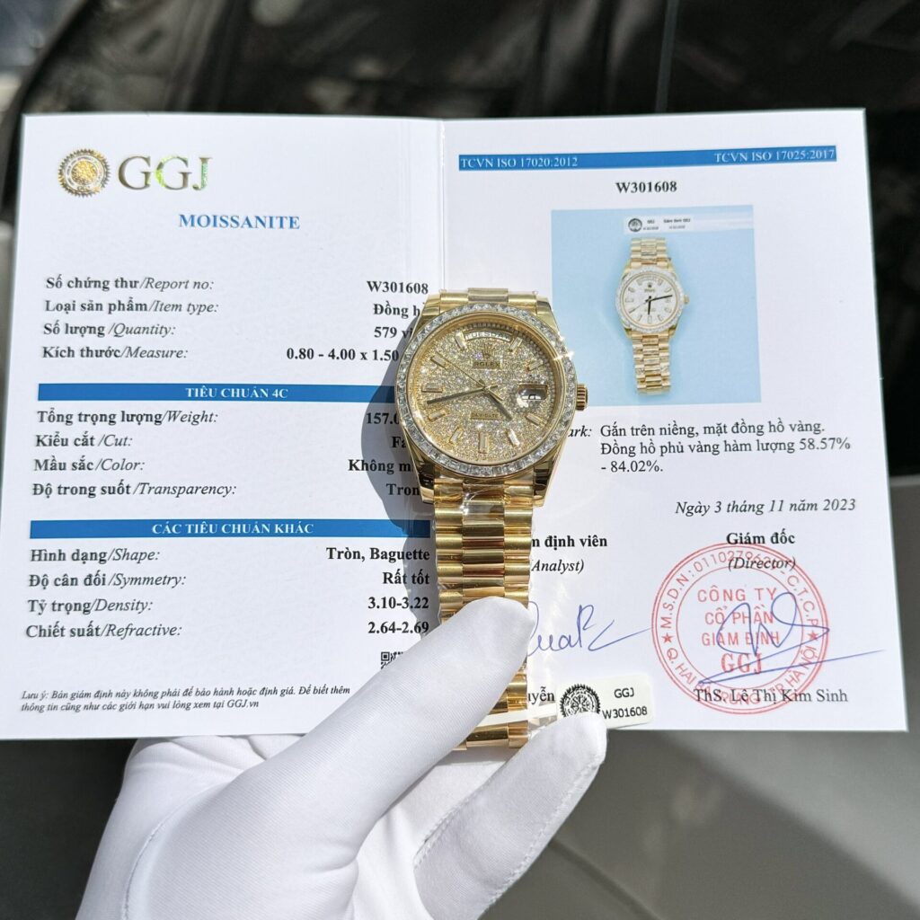 Đồng Hồ Kim Cương Rolex Day-Date Độ Moissanite Baguette GM V2 40mm (1)