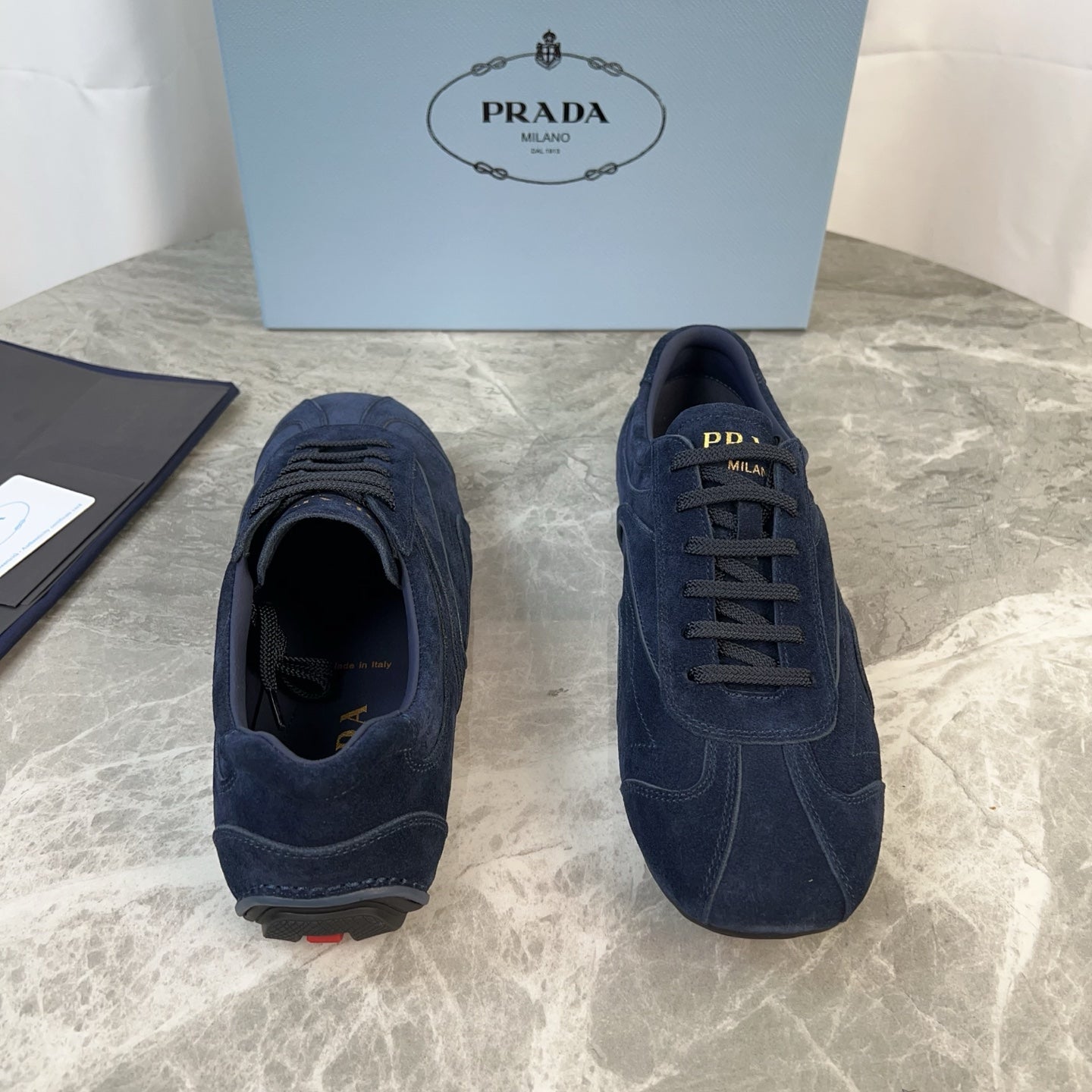 PRADA 25S MONTECARLO ANTIQUED SNEAKERS IN NAVY BLUE SUEDE、mysite、Cacoeks