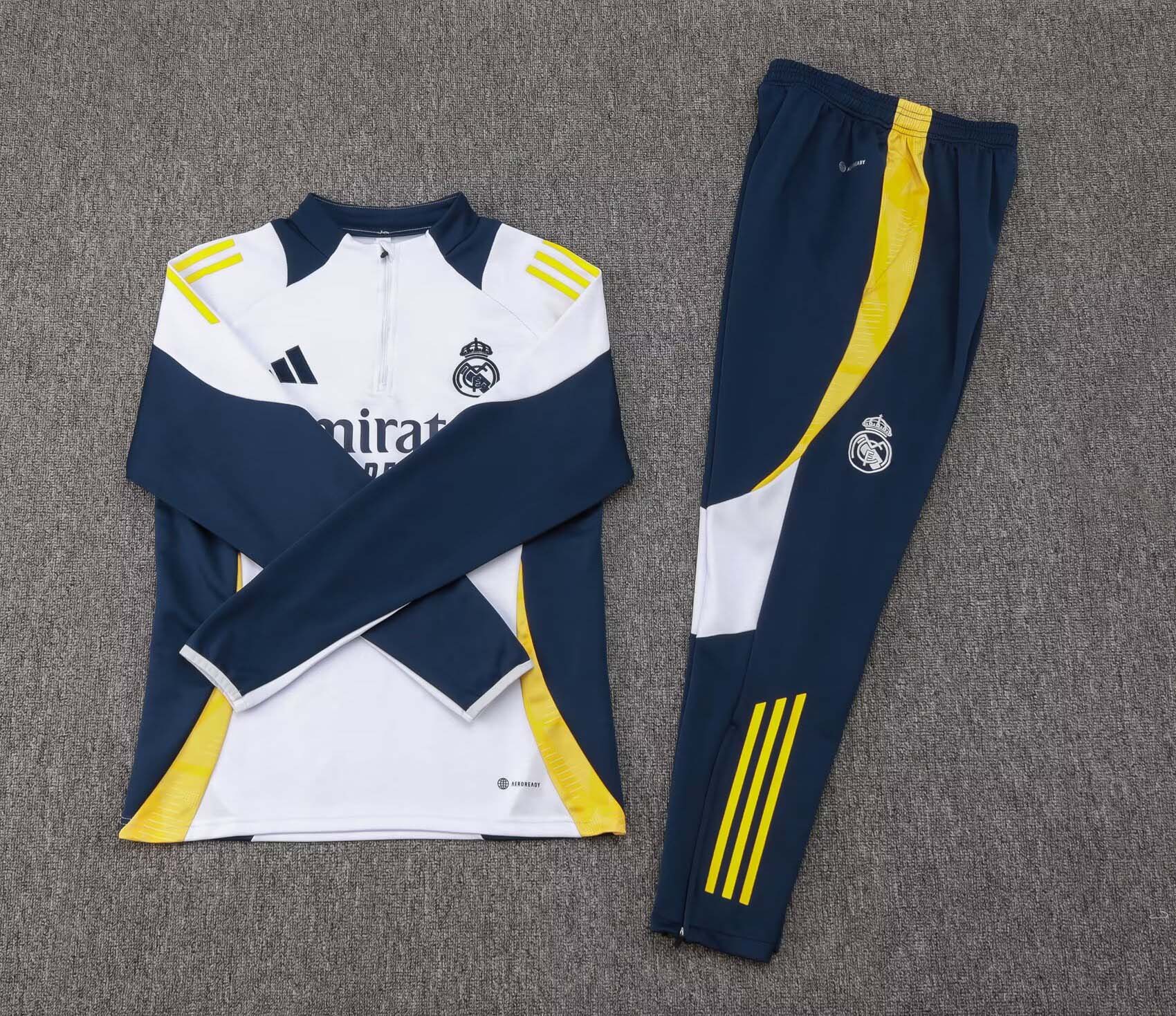 2024/2025 Real Madrid Half-Pull Training Suit White Football Shirt 1:1 Thai Quality Set:football jersey mysite: unitedjerseyfootball 邓江浪:football