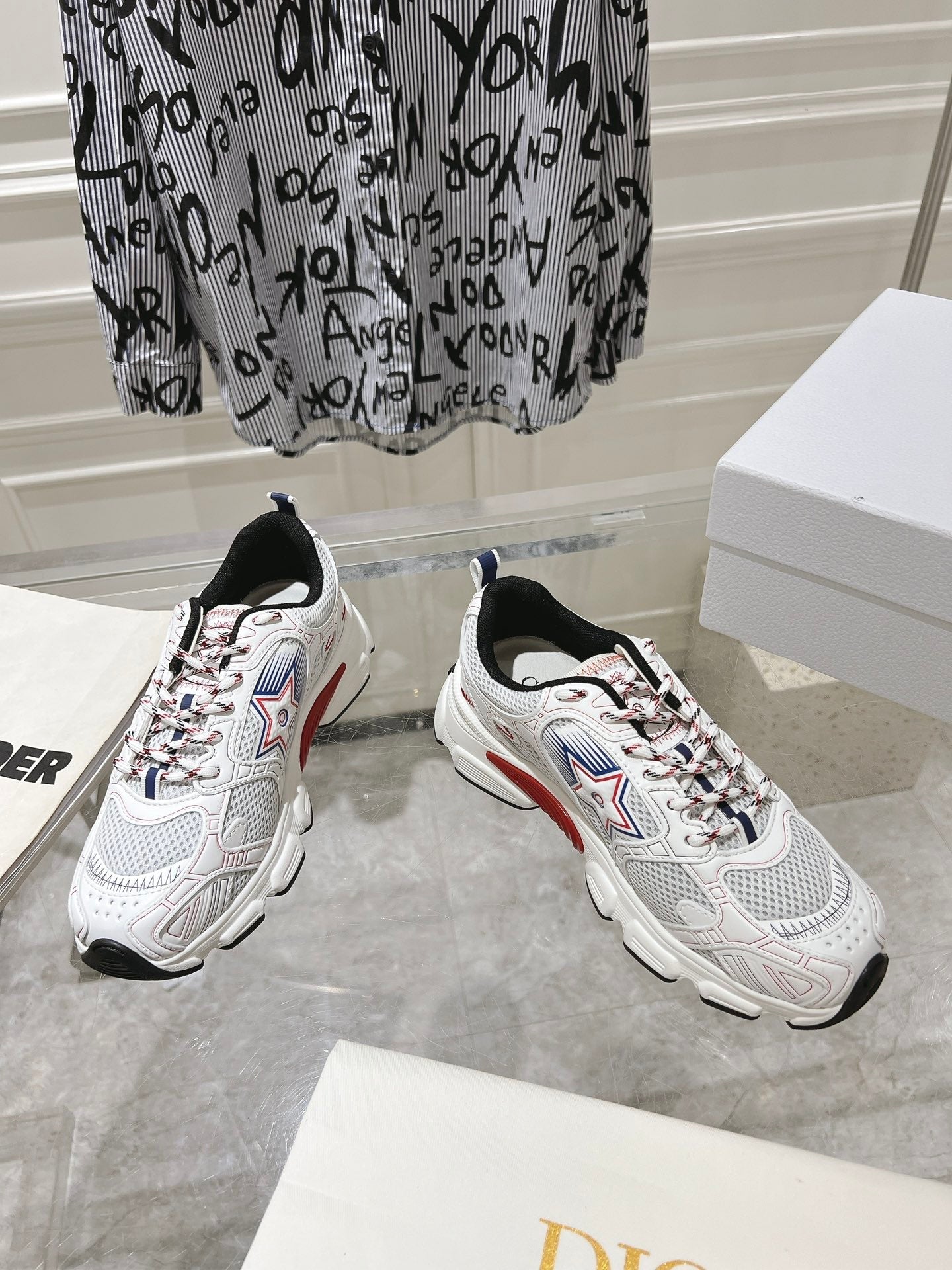 DIOR 25S CHRONO STAR FLATFORM SNEAKERS 45MM IN MESH WITH WHITE CALFSKIN、mysite、Cacoeks
