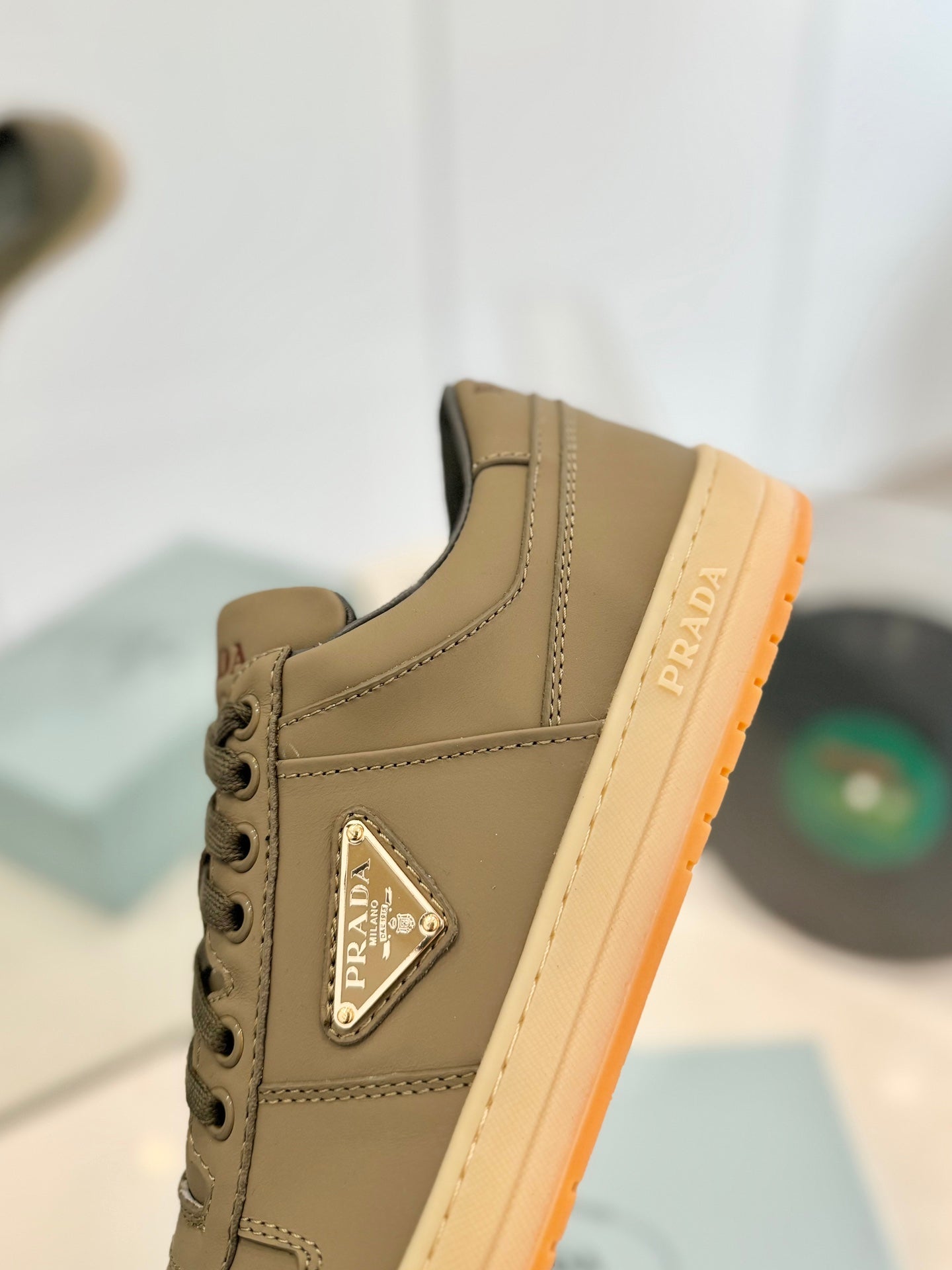 PRA DOWNTOWN PERFORATED SNEAKERS OLIVE CALFSKIN、mysite、Cacoeks