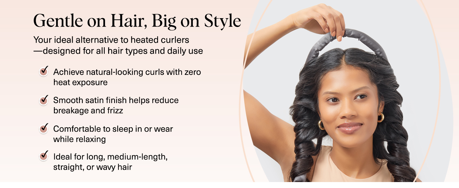 Kitsch Satin Heatless Curling Set – Heatless Hair Curler for Women, Hair Curler to Sleep Charcoal
