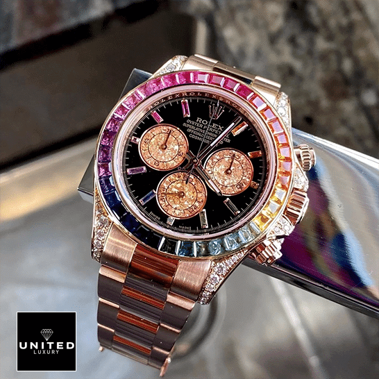 Rolex Daytona Cosmograph Rainbow Bezel Black Dial 116519 Oyster Replica