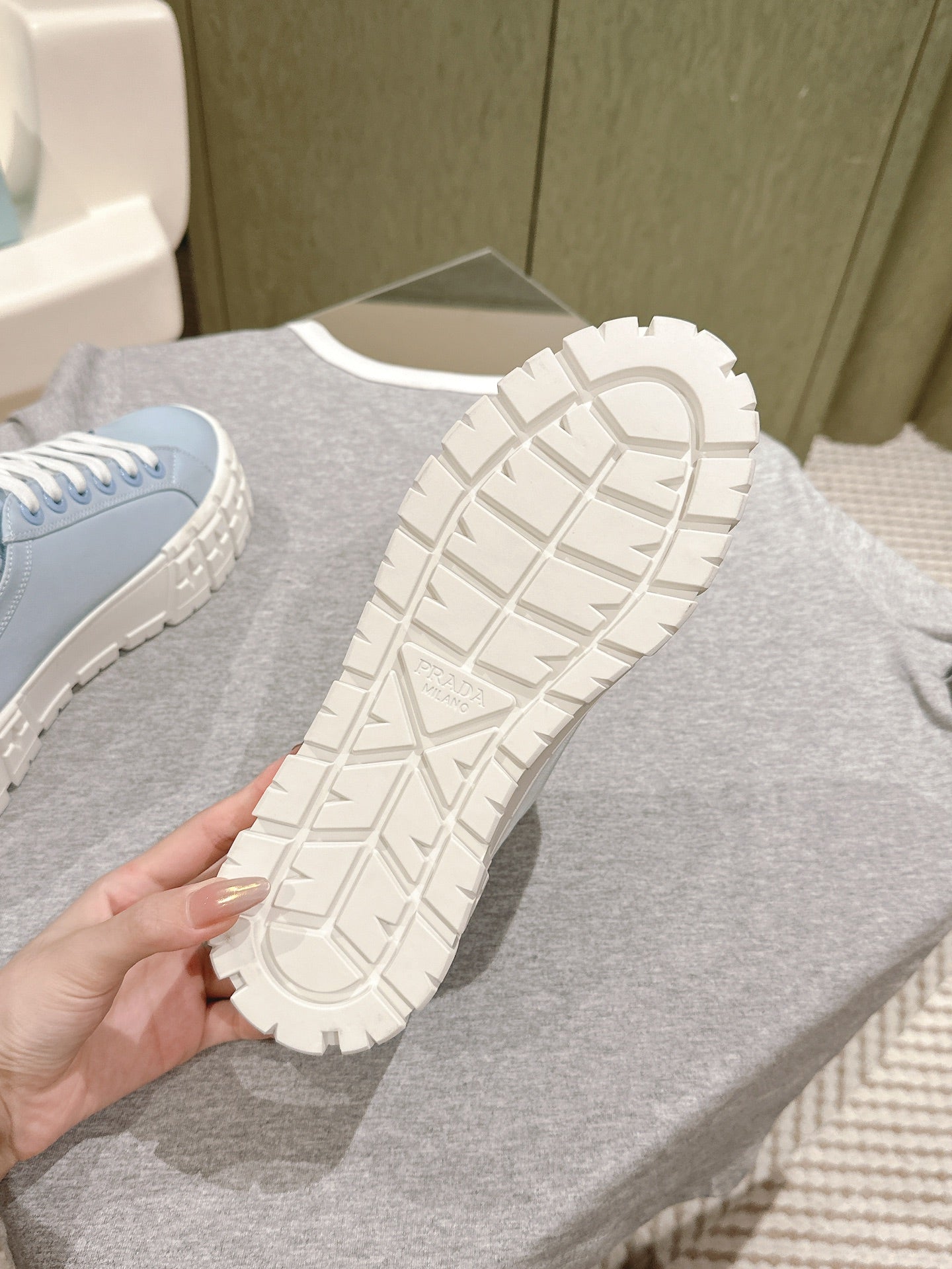 PRA DOUBLE WHEEL RE-NYLON GABARDINE SNEAKERS SKY CALFSKIN、mysite、Cacoeks