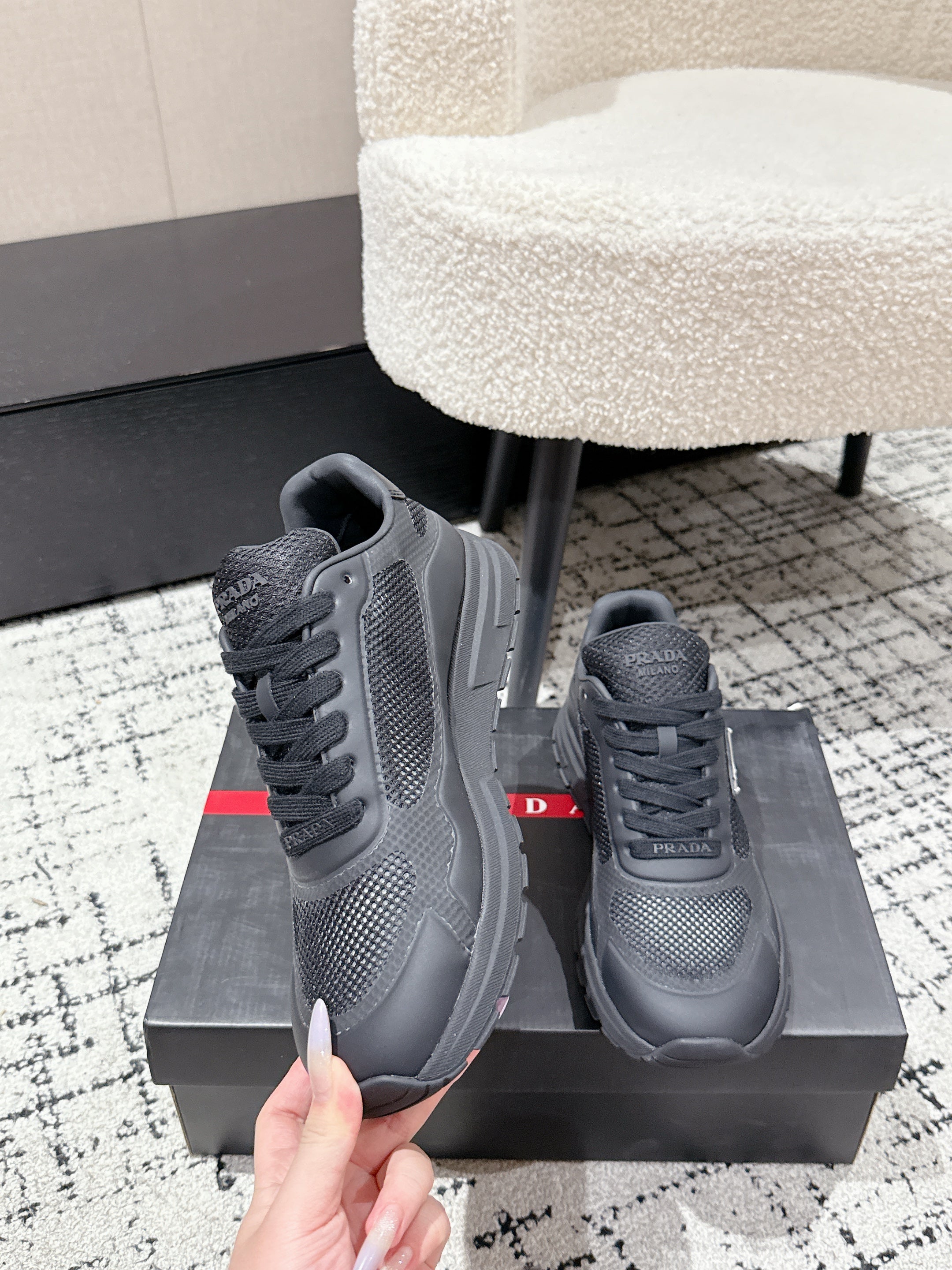 PRADA 25S MEN SNEAKERS IN BLACK CANVAS、mysite、Cacoeks