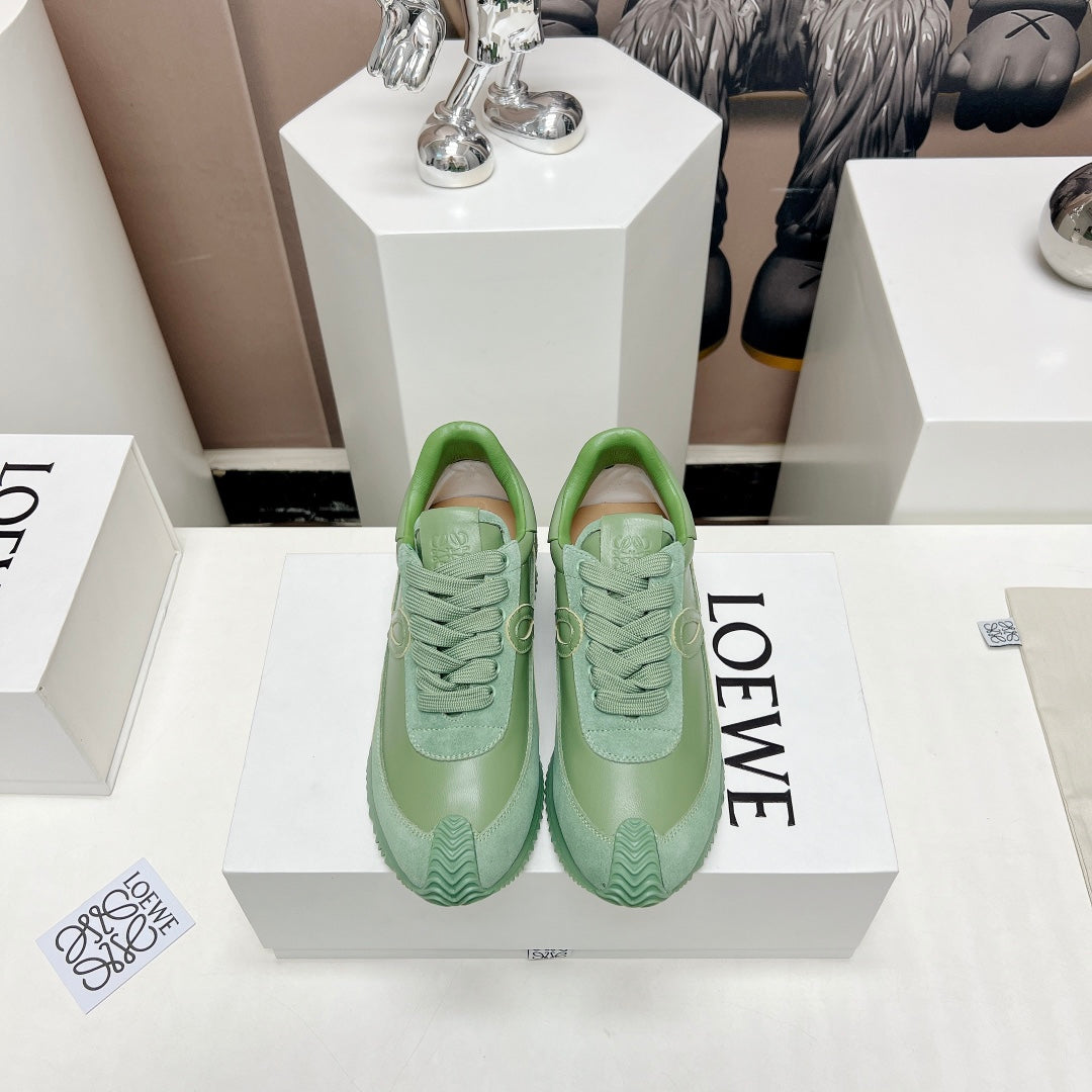 FLOW RUNNER SNEAKER IN BASIL GREEN SUEDE AND SHEEPSKIN、mysite、Cacoeks